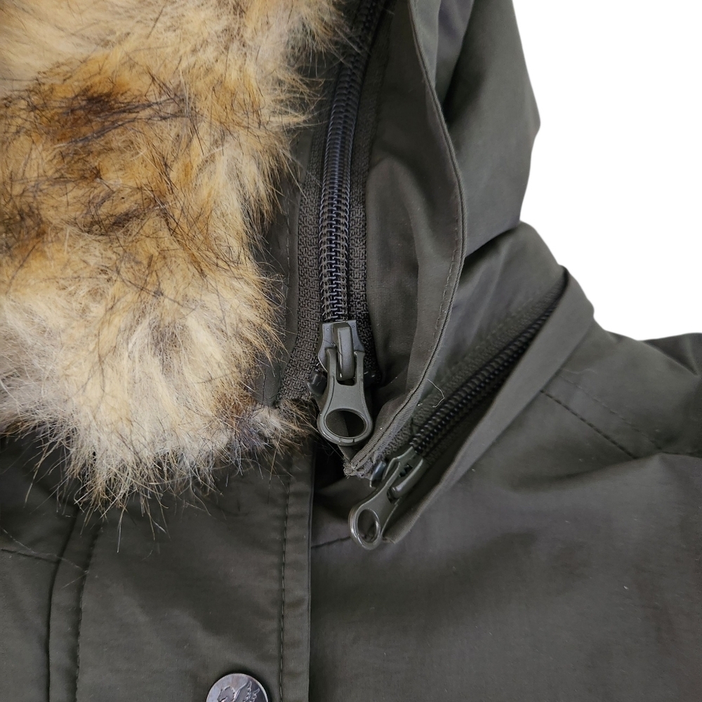 PUFFA Olive Green Faux-Fur Trim Parka Coat small - Picture 4 of 16